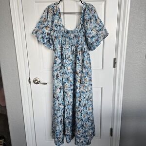 Anthropologie Blue Floral Midi Dress